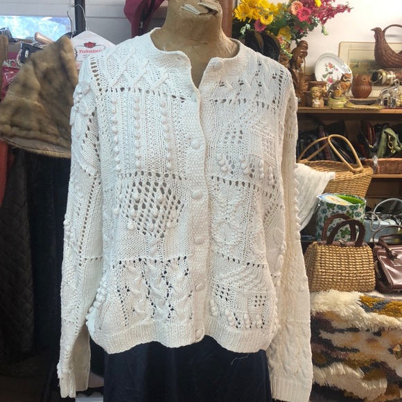 Cape Isle Knitters Sweaters - Vintage 80’s90’s- Cape Isle Knitters- chunky knit, cotton Ramie cardigan - M